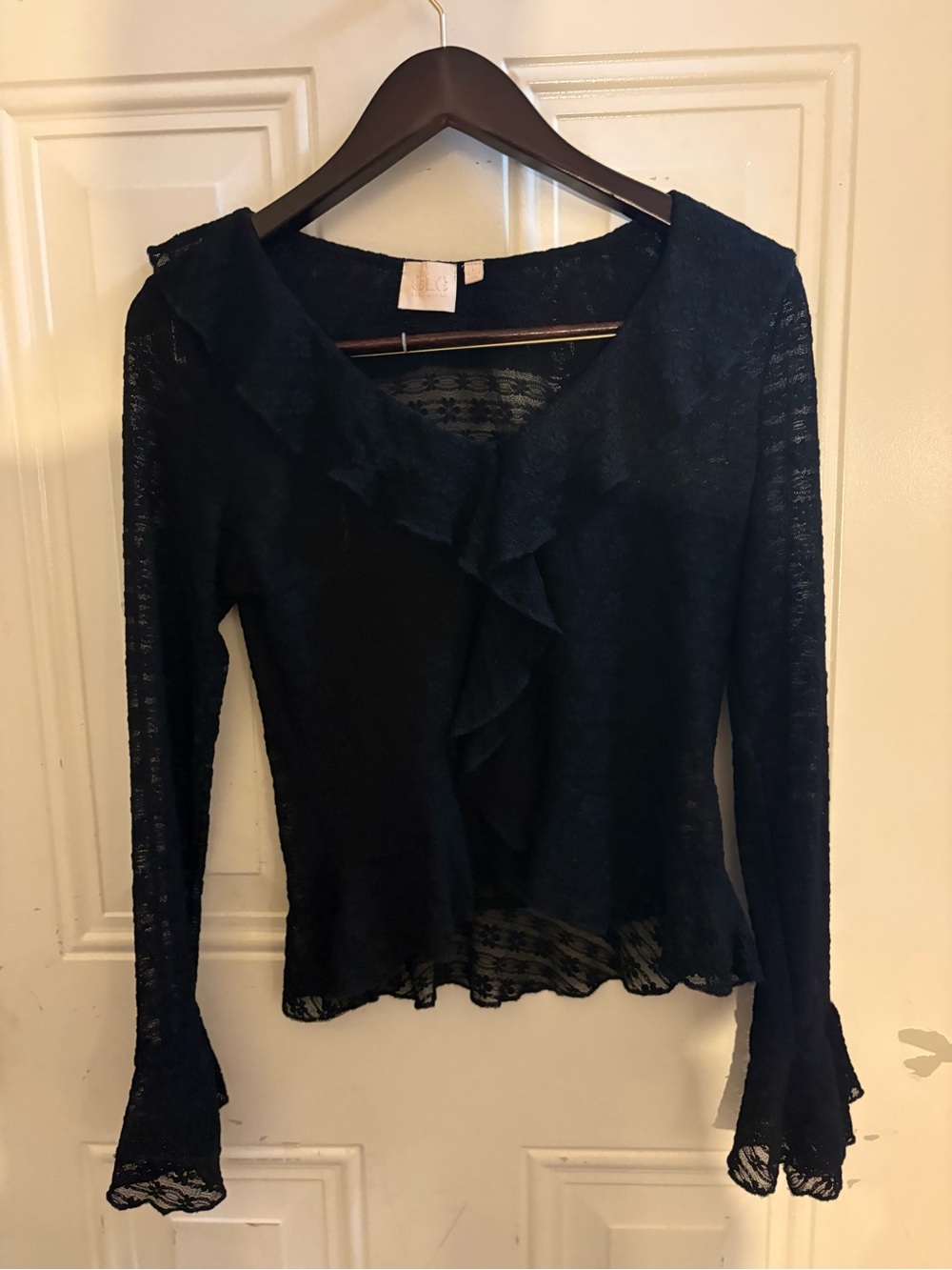 GLG Black Lace Ruffle-Front Blouse - Picture 5 of 5